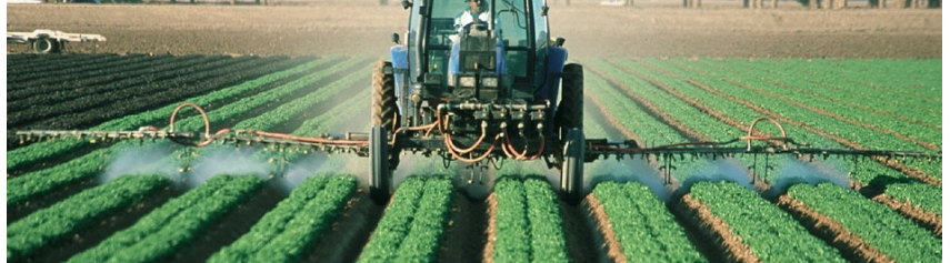 Tractor op veld die gewassen aan het besproeien is