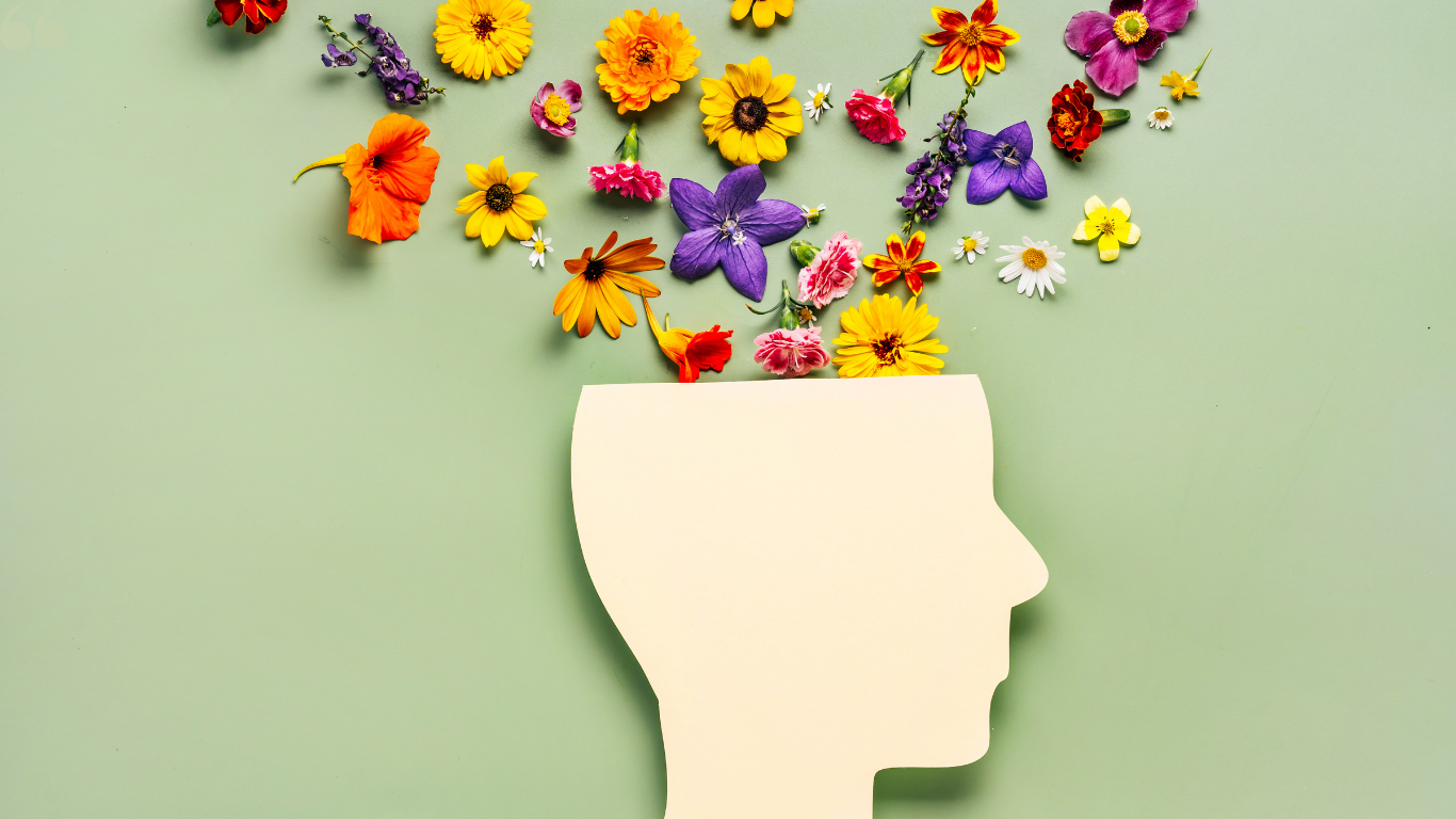 Mentale gezondheid; hoofd met bloemen 